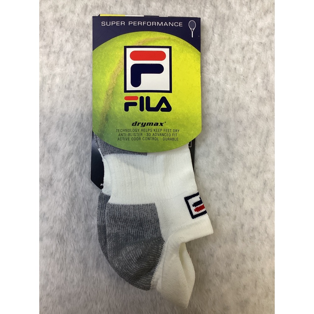 Fila Men 6-8 Super Performance Drymax No Show Tab Tennis Socks White TA831756
